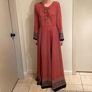 Glamorous Print Maxi Red with Navy Border Dress